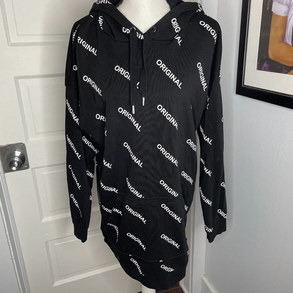 H&M Original Black and White Tunic-Length Long Hoodie Size 12 Fits L/XL